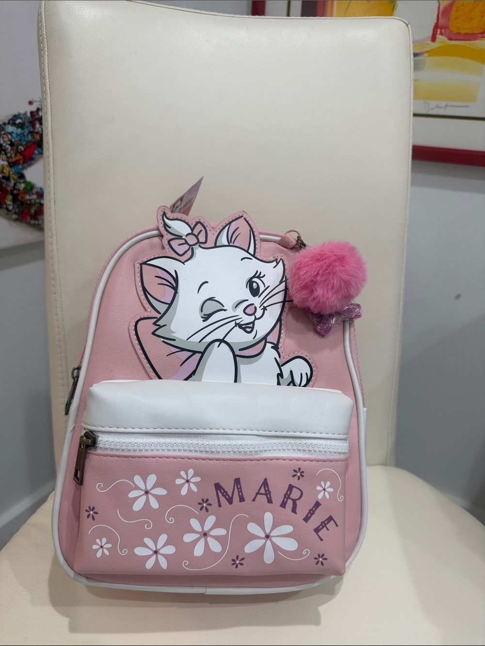 Disney Aristocats  Pink & White Marie  Backpack with Pom Pom Charm